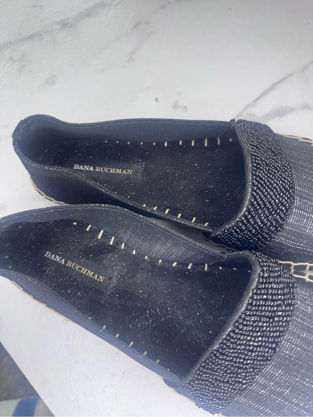 Dana Buchman Black Espadrille Slip On Flats w/ Natural Jute slides Woman’s 8.5